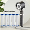New High Pressure Water Saving Filter Shower Head 5 Modes Handheld Shower Head One Button Stop Bathroom Accessories Set Oasis Select Gray-pp cotton