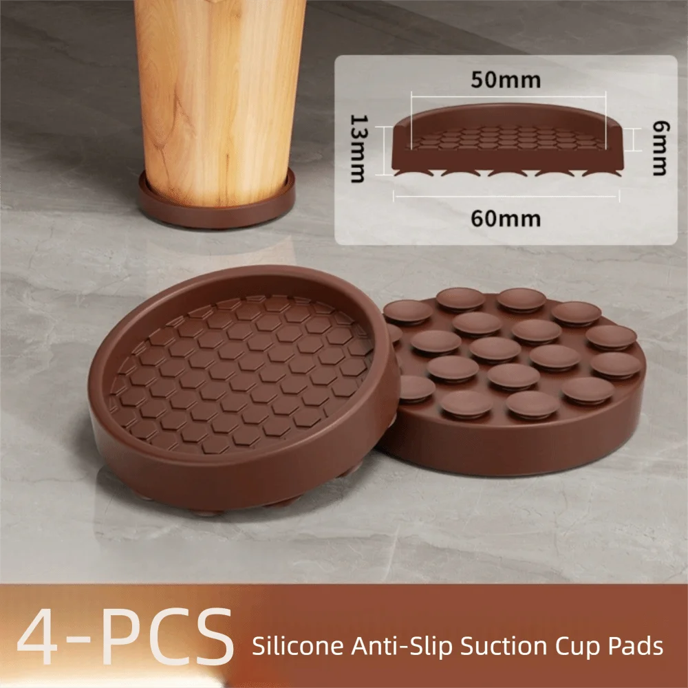 4PCS with Suction Cup Furniture Coasters Silicone Non Slip Furniture Wheel Stoppers Anti Displacement Rubber Caster Cups Oasis Select Brown-Sucker