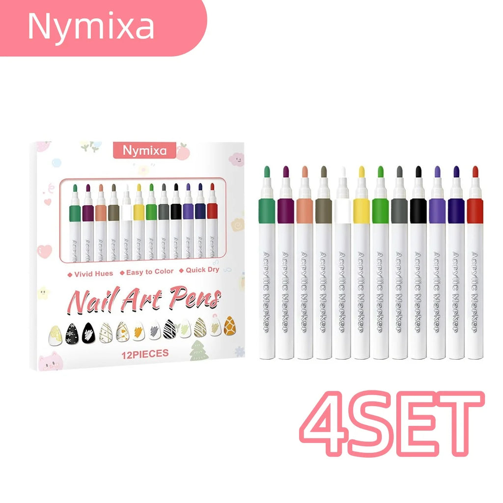 Nymixa 3D Nail Art Pens – 12 Colors Waterproof DIY Manicure Set