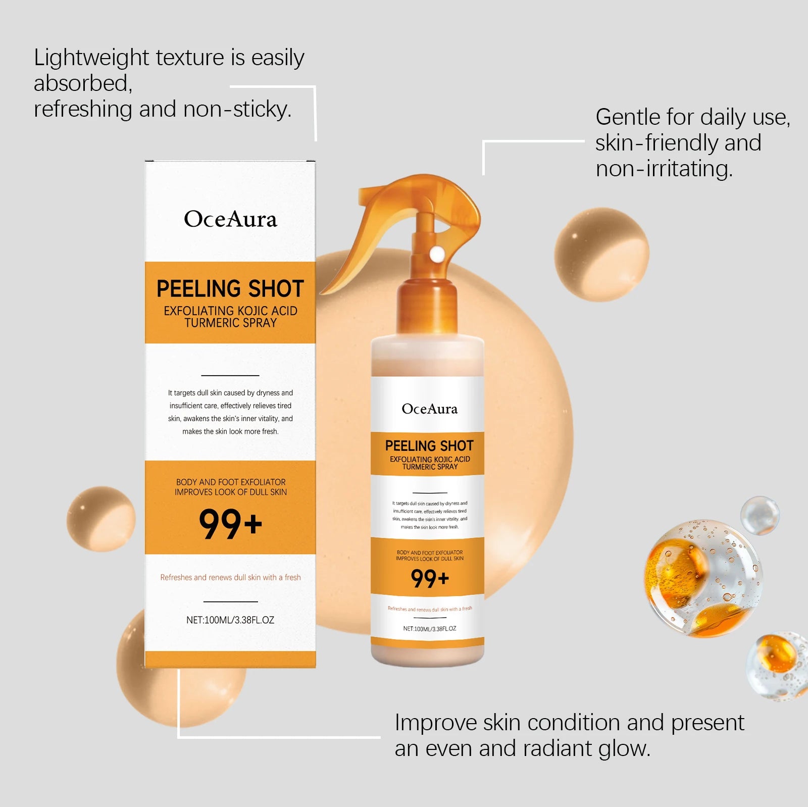 Kojic Acid Turmeric Spray Exfoliating Body Spray Brightening Smoothing Dull Skin Hydrating Body Keratin Care All Skin Types Oasis Select