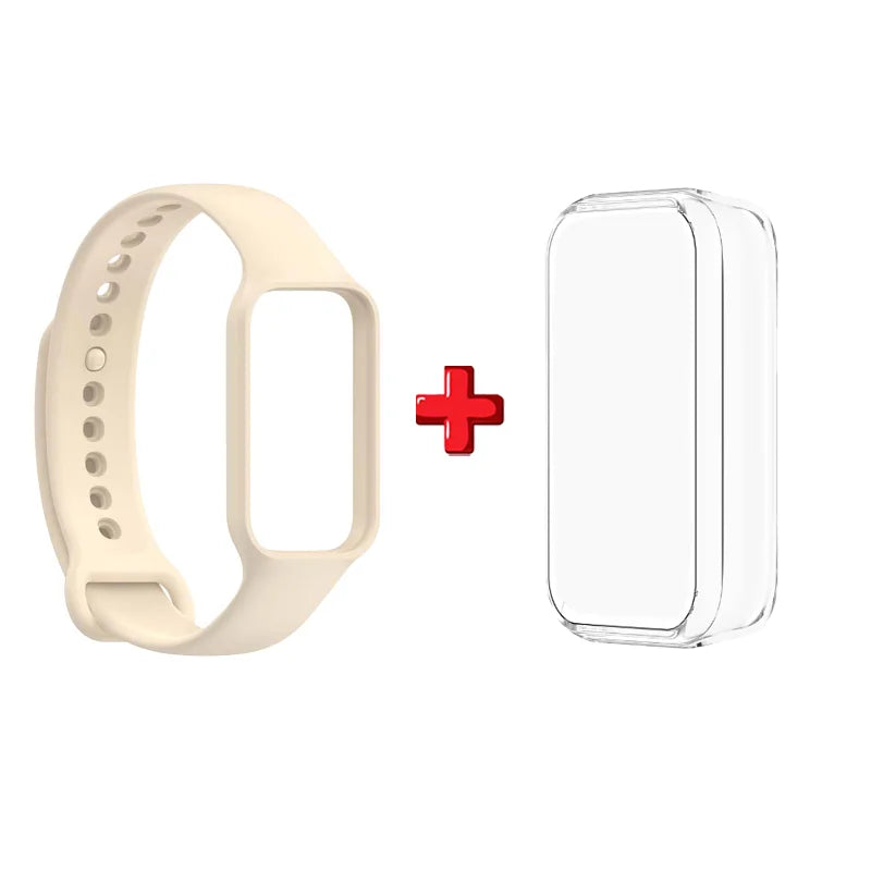 2-in-1 TPU Case & Silicone Band for Amazfit Band 7 Sport Strap Watch Band & Case Oasis Select White