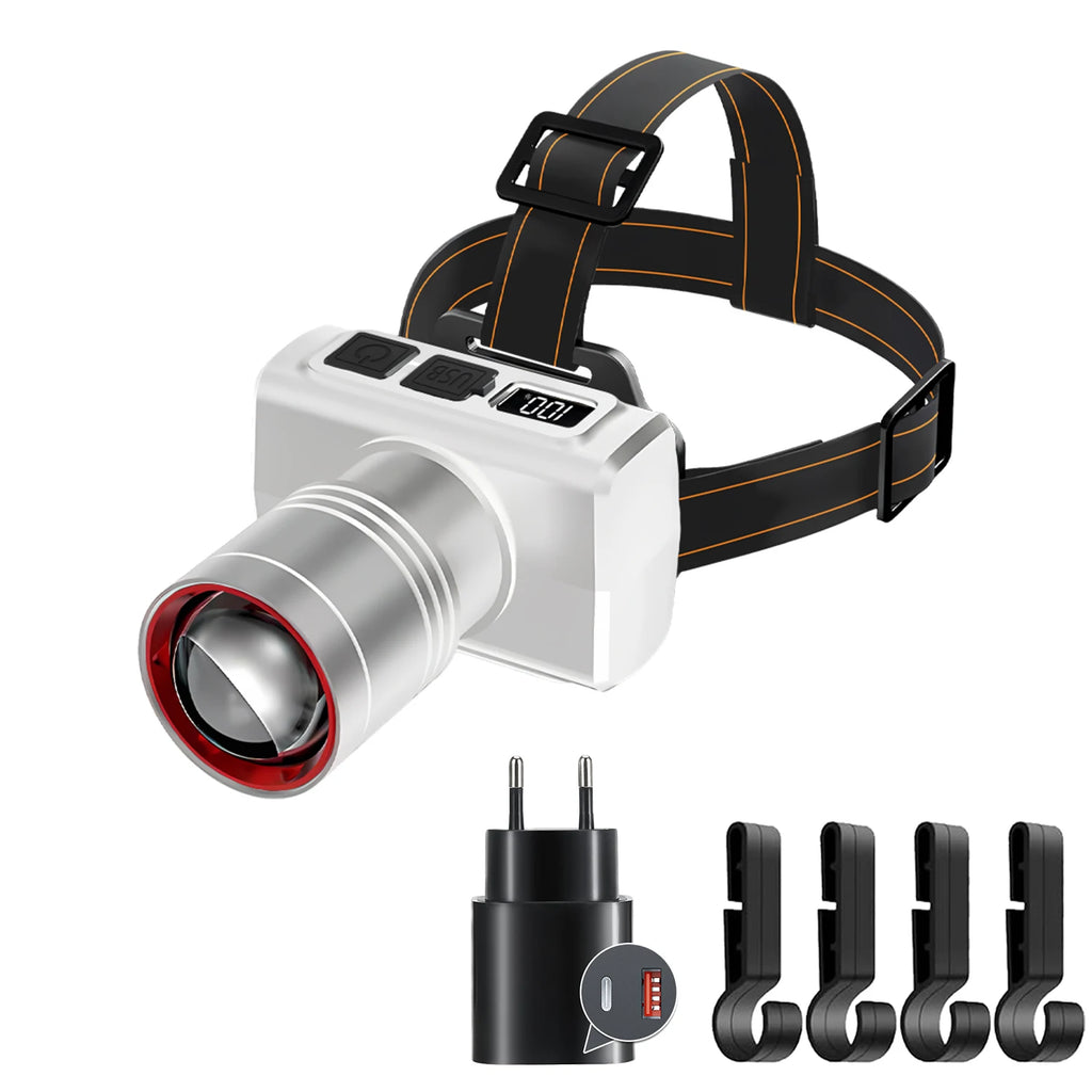 Super Bright LED Headlamp RechargeableHead Light Motion Sensor Front Led Head Flashlight Waterproof Outdoor Camping Flashing Oasis Select White Package