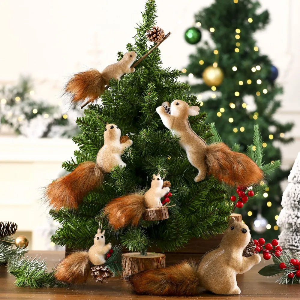 1pcs Christmas Ornaments Cute Realistic Squirrel Xmas Tree Hanging Pendants Christmas Decoration for Home New Year Kids Gifts Oasis Select