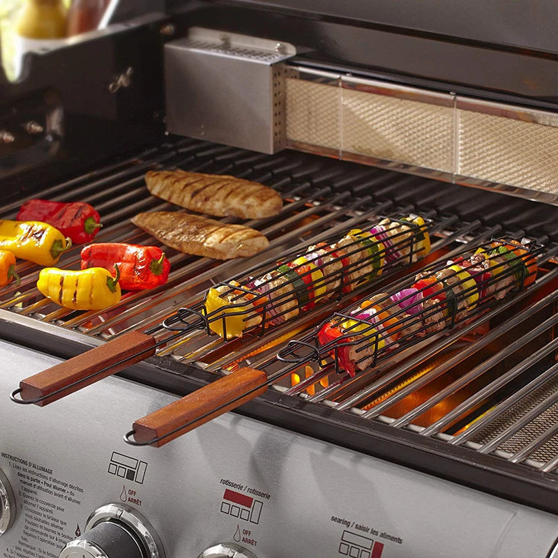 Stainless Steel BBQ Grilling Basket | Wooden Handle BBQ Grilling Basket Oasis Select