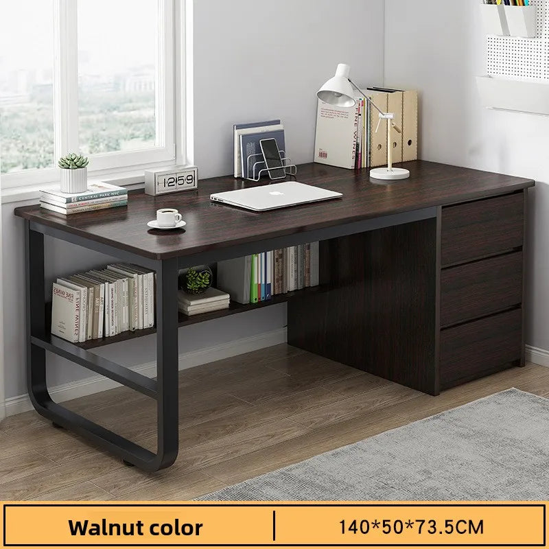 Desk Desktop Computer Desk Simple Home Desk Student Bedroom Bookshelf Integrated Writing Desk Oasis Select Walnut-140-50-A