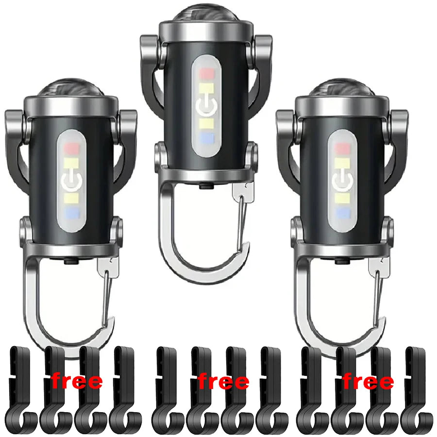 Mini Keychain Flashlight Rechargeable Pocket COB Working Light Outdoor Hook Emergency Warning Light for Camping Walking Hiking Oasis Select 3PCS-3clip