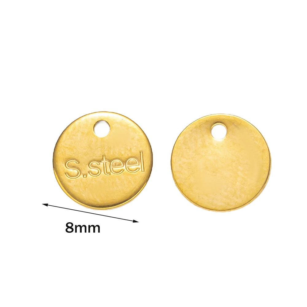 No Fade 50pcs Stainless Steel End Charms Pendants Vacuum Plating Gold Color Chain Extension Tail Charms for Jewelry Making DIY Oasis Select Round GD