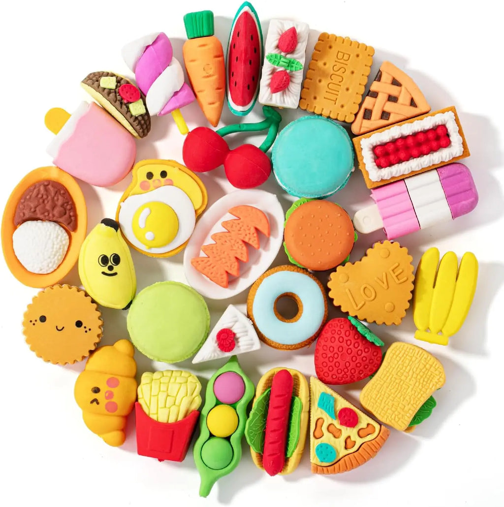 30PCS 3D Food Erasers Dessert Pencil Erasers Bulk Puzzle Eraser Gifts for Classroom Prizes,Game Reward,Treasure Box,Party Favor Oasis Select Default Title