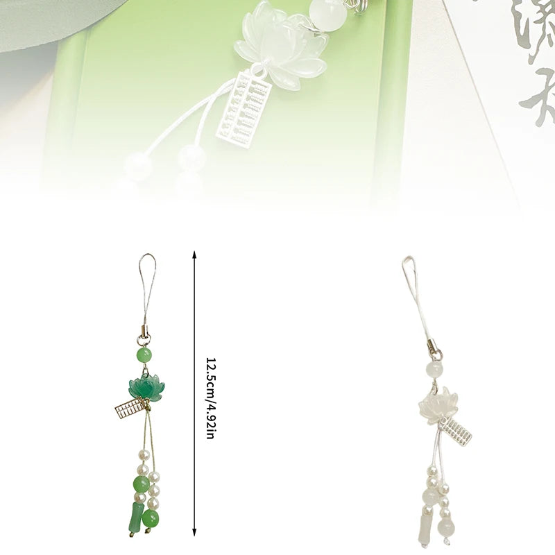 Daily Use Exquisite Phone Chain Decoration Lotuses Flower Pendant Keyring Handmade Beaded Cellphone Accessory Oasis Select