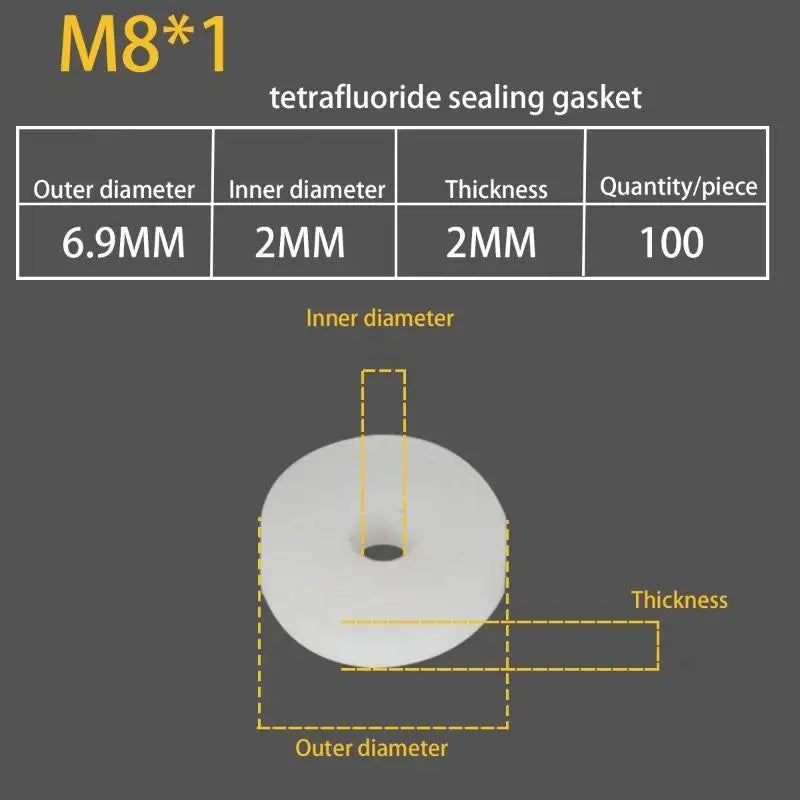 10/100Pcs Pneumatics M8 M10 M12 Air Seal Washer PTFE O-Ring Gasket Washer For High Pressure Diving Mountaineering Parts Oasis Select M8 100pcs