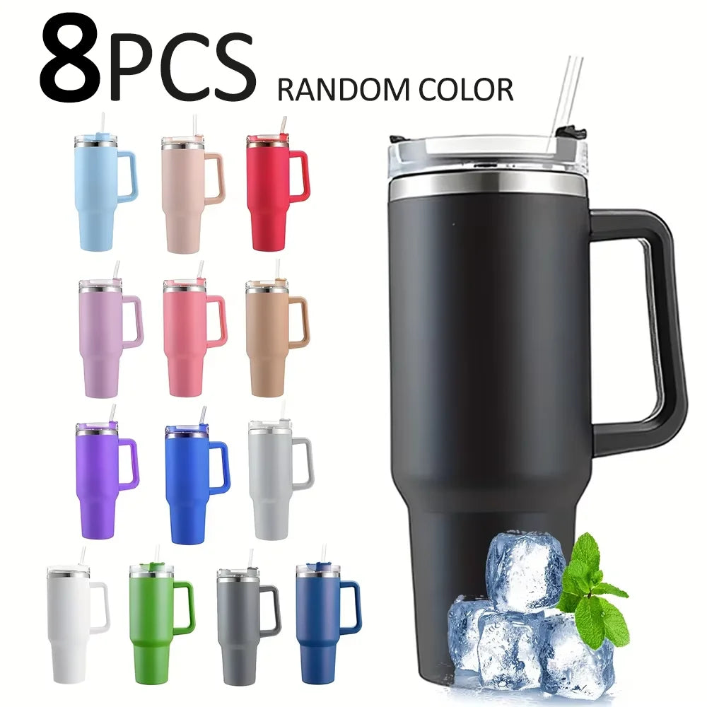 40oz Tumbler Vacuum Insulated Thermos Custom Travel Cup Stainless Steel Water Bottle Coffee Mugs With Handle Outdoor Drinkware Oasis Select 8PCS Random color 1-1.5L