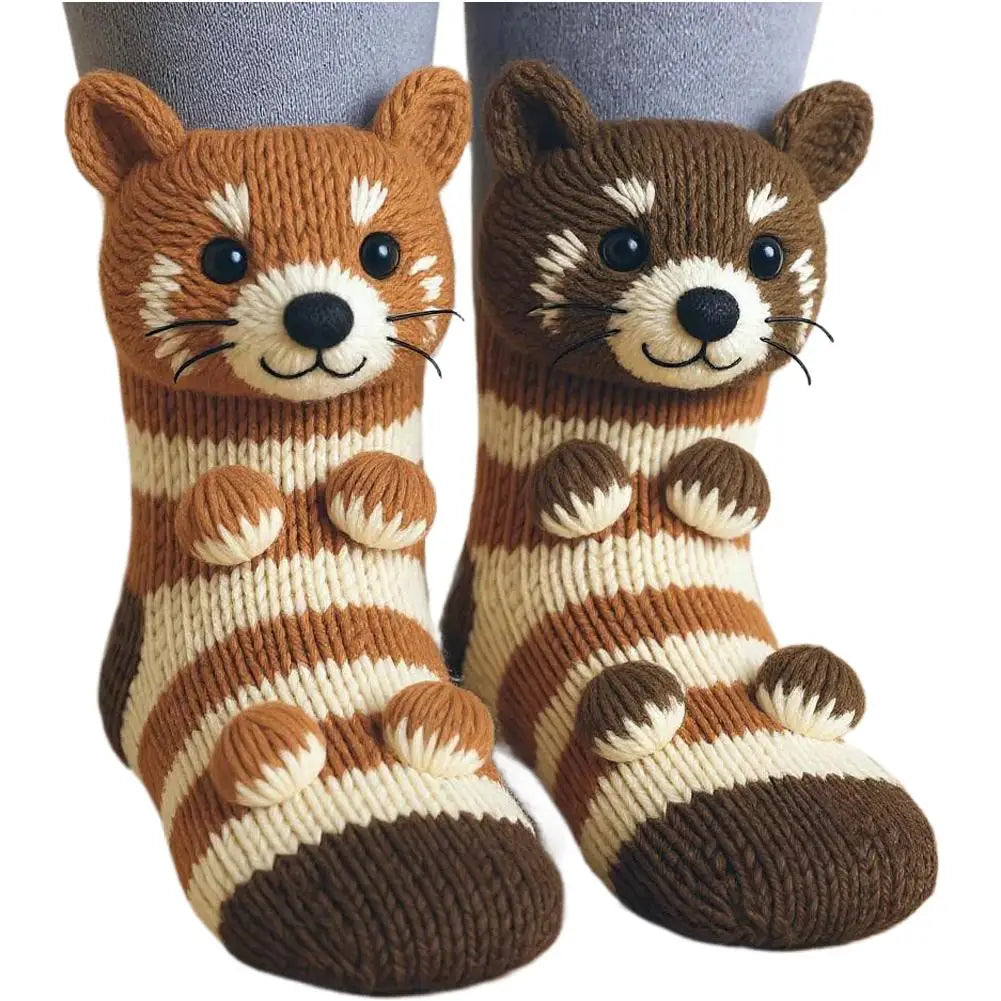 3D Knit Animal Socks Cute Floor Socks Hand Crocheted Double Layer Warm Sock with Cute Rabbit Panda Animals Christmas Gifts Oasis Select 06 35-39