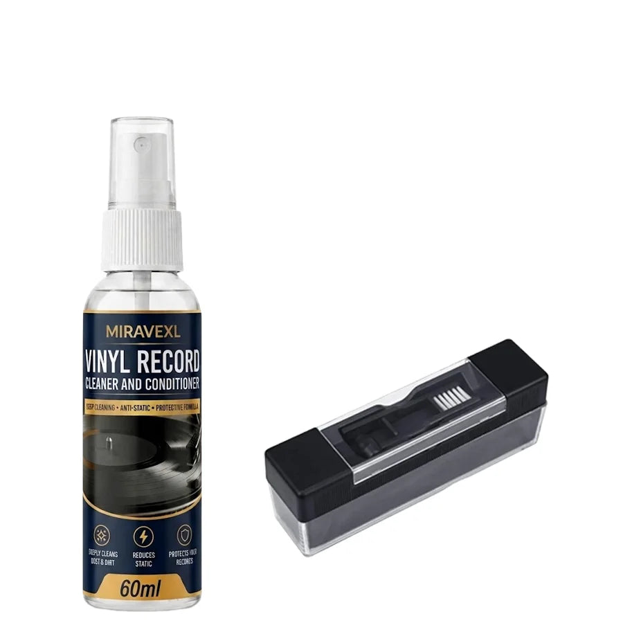 MIRAVEXL Vinyl Record Cleaning Kit: 60ml Spray & Anti-Static Velvet Brush Set — Designed Specifically for Record Maintenance Oasis Select 1PC