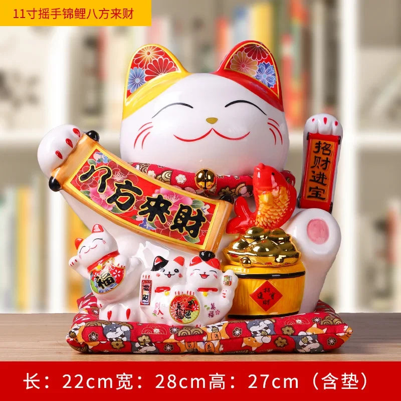 11-inch Lucky Cat Shaking Hand Ornaments Large Electric Cashier Home Store Opening Gift Ceramic Ornaments Oasis Select 19 26cm x 22cm