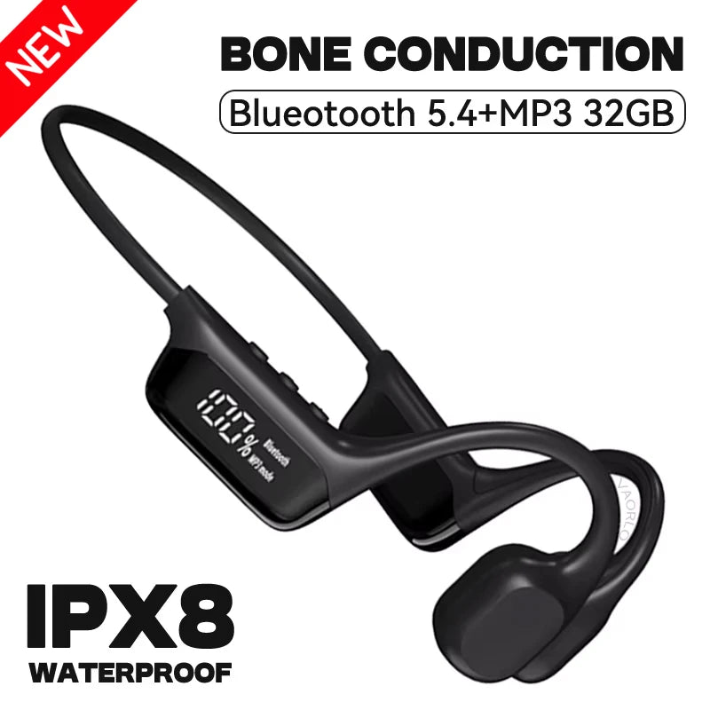 #IPX8 Waterproof Bone Conduction Wireless Headphone Bluetooth 5.4+32GB RAM MP3 Player HIFI Music Sport Swimming Headset With Mic Oasis Select (New) Black 32GB