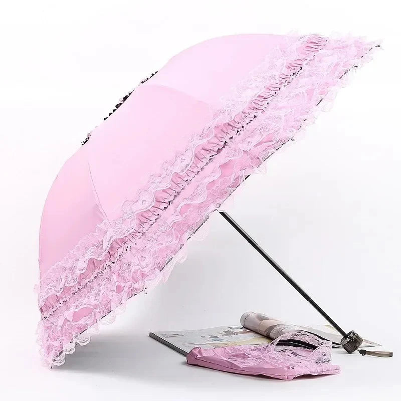 Vintage Lace Parasol Foldable Gothic Lolita Umbrella Lady Rain Anti-uv Protection Umbrella Dome Props Parasol Umbrella Lady Oasis Select pink 8K