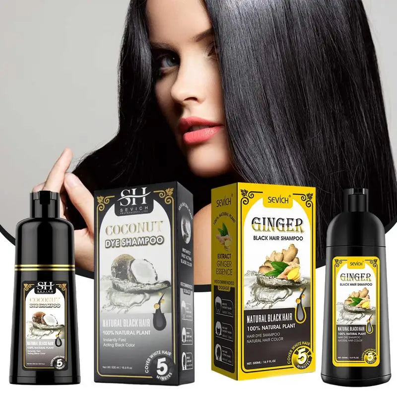 500ml Ginger shampoo coconut Shampoo Natural Hair Dye Shampoo Blacking Gray Hair Dye Black Shampoo For White Coloring Oasis Select