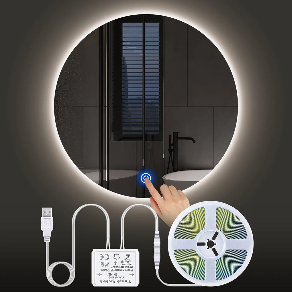1-5m Bathroom Dressing Table Light USB 5V COB Strip Makeup Mirror LED Light Dimmable LED Vanity Light For Mirror Backlight Lamp Oasis Select