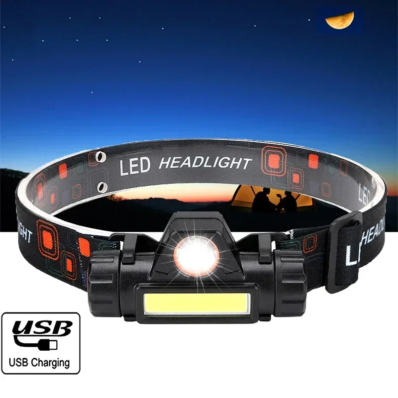 Rechargeable Fishing LED Headlamp Camping Headlight XPE COB Work Light 2 Lighting Modes With Tail Magnet Detachable Oasis Select
