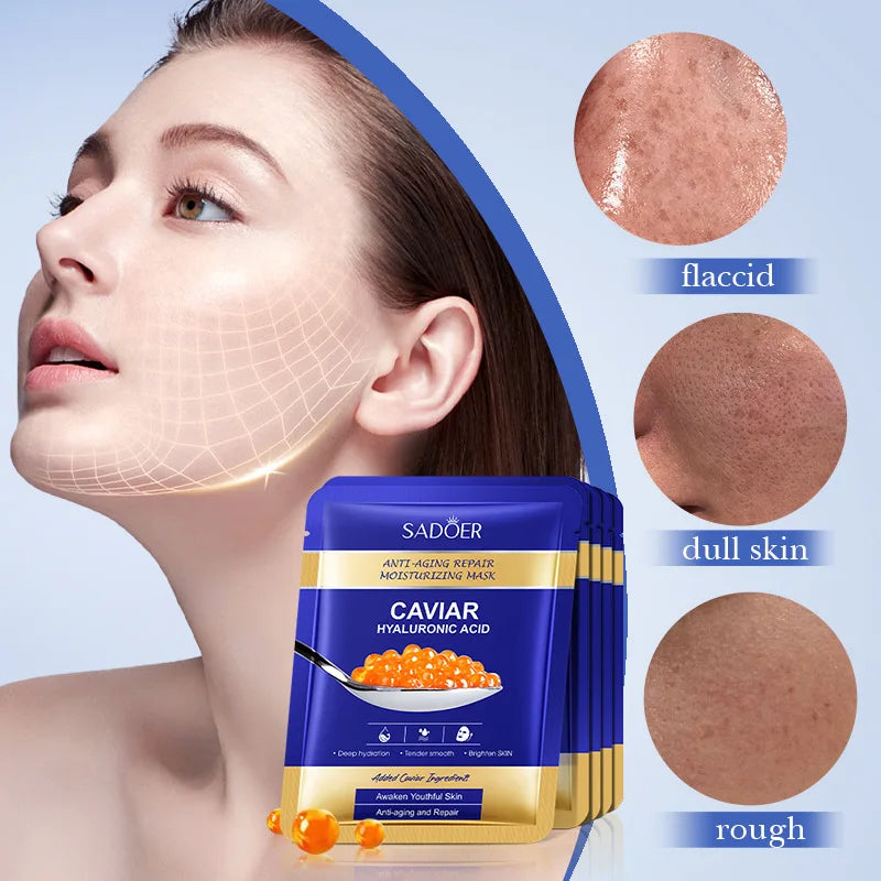 Caviar & Hyaluronic Acid Face Mask – Lifting, Firming & Hydrating Facial Sheet Mask Oasis Select