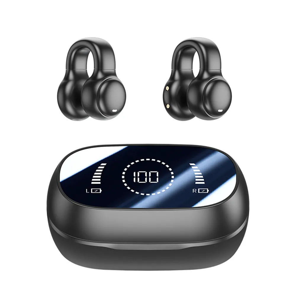 Ear-Clip Wireless Headphones Bluetooth Headset With Mic Handsfree Noise Canceling Earphones Clip Ear Music Sports Gaming Earplug Oasis Select black