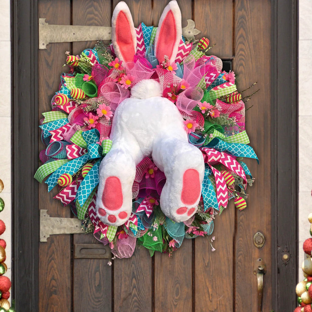 Easter Bunny Decorative Garlands Outdoor Patio Hanging Decorations Wall Holiday Themed Decorative Props Oasis Select Rabbit wreath B