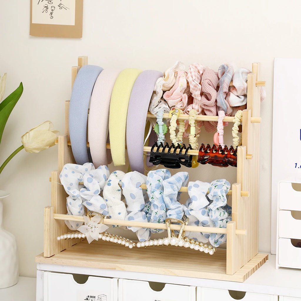 1pc Solid Wood 2-Layer/3-layer/4-Layer/5-Layer Hair Accessories Desktop Jewelry Stand Suitable for Hair Rope and Hoop Organizer Oasis Select