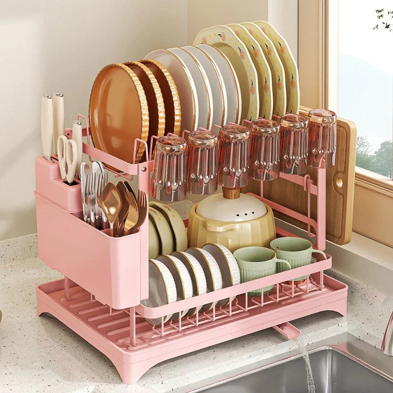 Bowl rack, kitchen rack, countertop, bowl and chopsticks drain basket, pink bowl rack, drain storage rack. Oasis Select