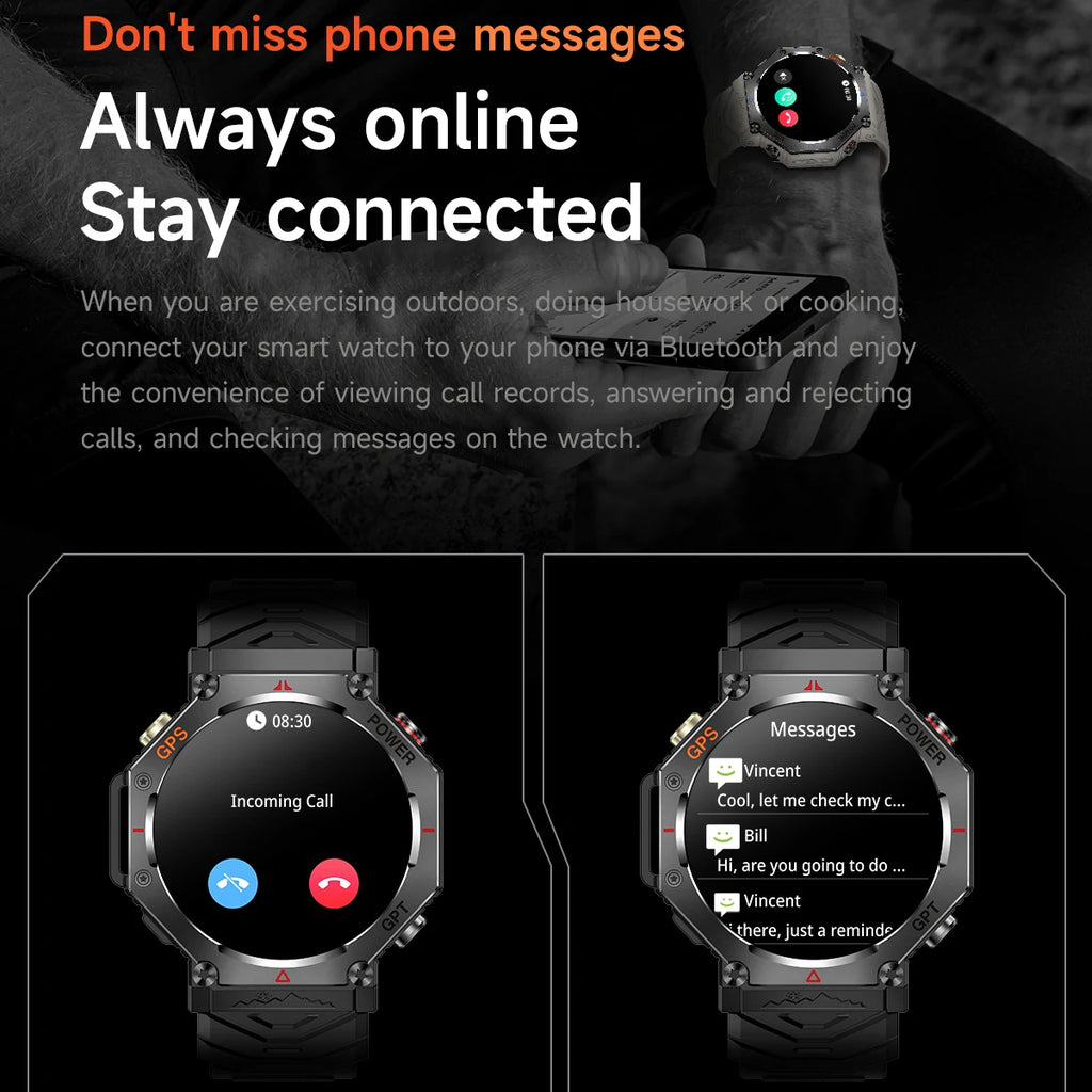 1.39" Men Women Outdoor Compass Smartwatch Sport GPS Smart Watch Flashlight 3ATM Waterproof GPT Bracelet Blue Tooth Call Health Oasis Select