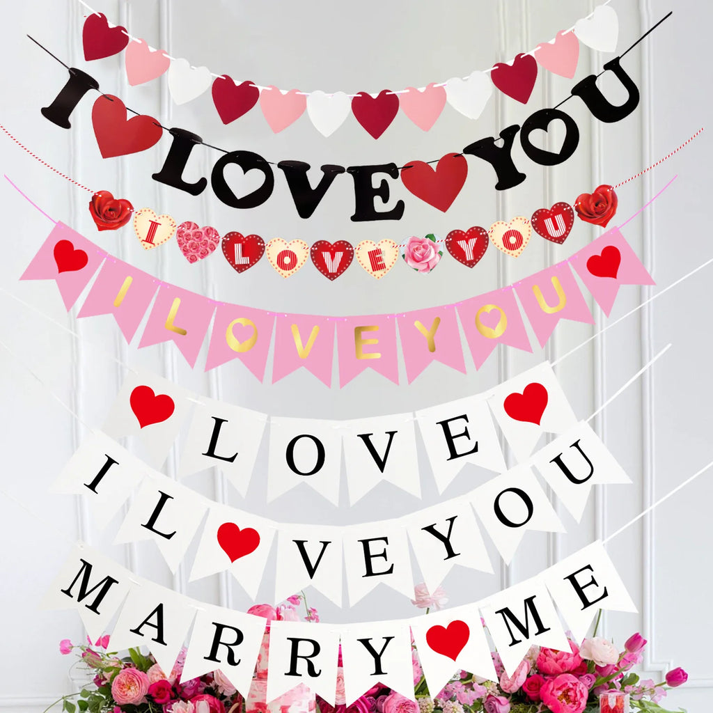 Valentine Hanging Banner Garland Bunting Red Love Heart Paper Banner Door Hanging Ornament Wedding Birthday Party Decoration Oasis Select
