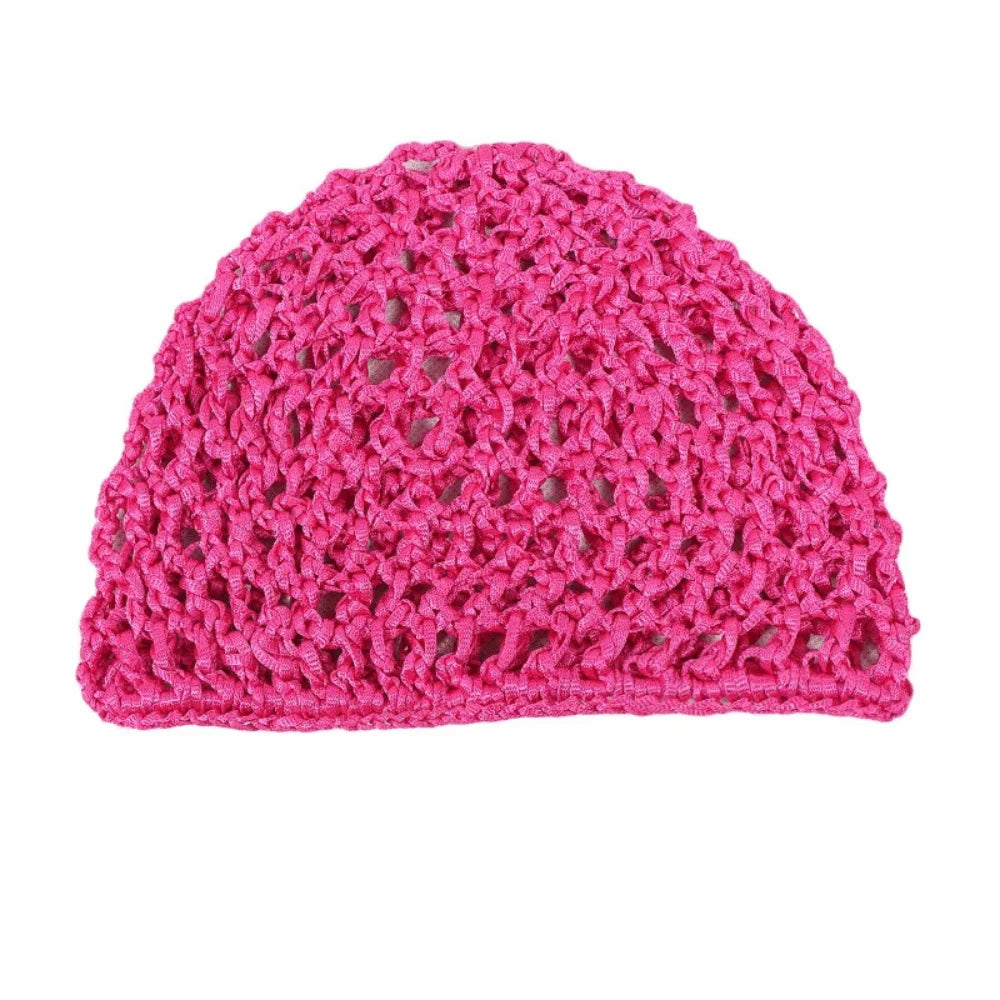 Simple Breathable Hair Net Cap Crochet Cap Comfortable Wig Caps Hollowout Mesh Turban Hat for Women Oasis Select Rose Red
