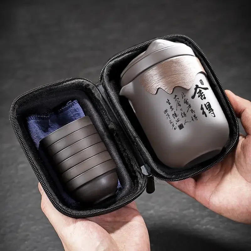 Travel Tea Set Chinese Purple Clay Sand Teaware Sets Outdoor Portable Tour Tea Cups kung fu Tea Infuser Pot Best Gift Oasis Select
