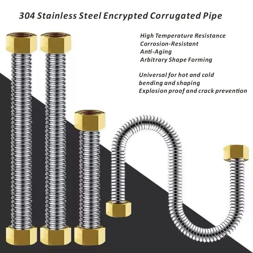 304 Stainless Steel 20-200cm Corrugated Pipe 1/2" BSP For Bathroom Water Heater Hose And Toilet Woven Explosion-Proof Water Pipe Oasis Select