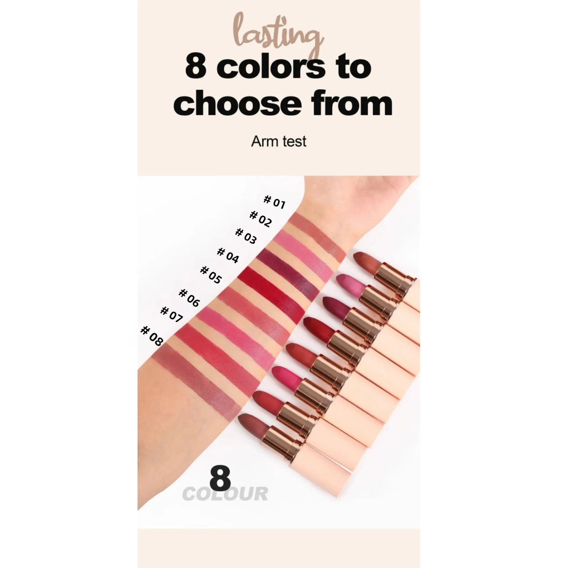 Handaiyan Matte Velvet Lipstick – Waterproof, 8 Colors