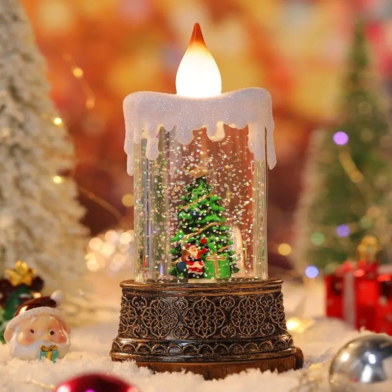 Christmas Illuminated Night Lights Decorate The Desktop with Snowflake and Christmas Wind Lanterns Creating A Festive Atmosphere Oasis Select Trees and old people 14.6cm