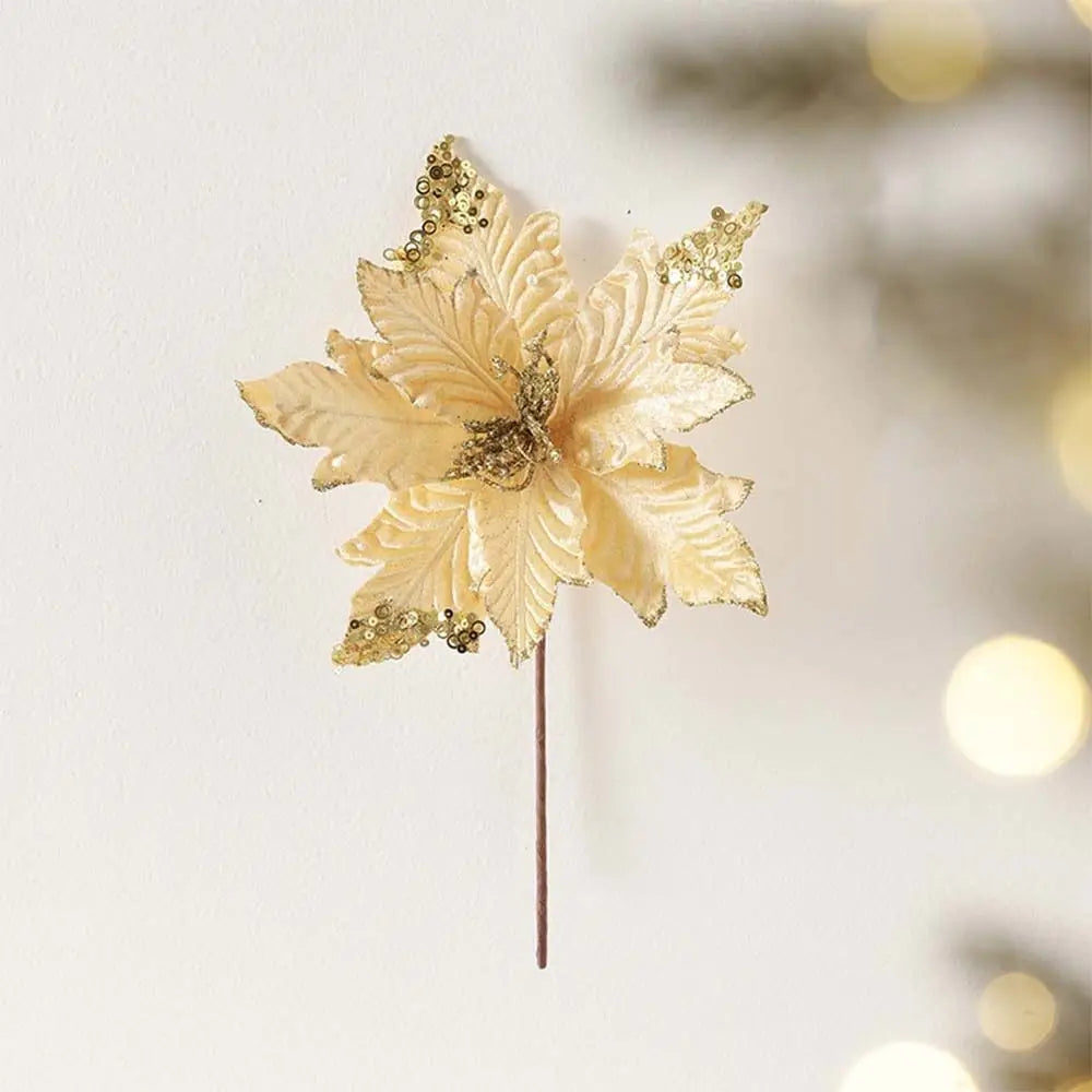 25cm Christmas Poinsettia Glitter Artificial Flower | DIY Wreath