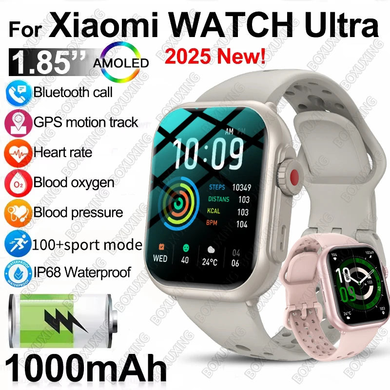 BOXUXING 1.85" AMOLED Smart Watch – Bluetooth Call, GPS, IP68