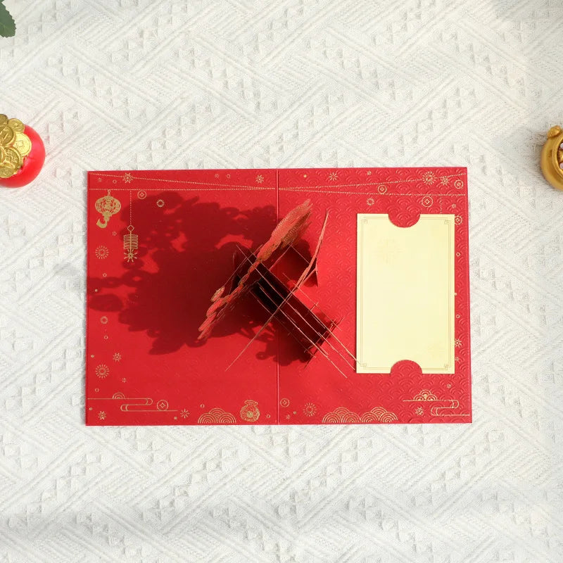 2026 Year of The Horse Lunar New Year 3D Bounce Card, Gold Horse Greeting Card with Memo Paper and Envelope Oasis Select