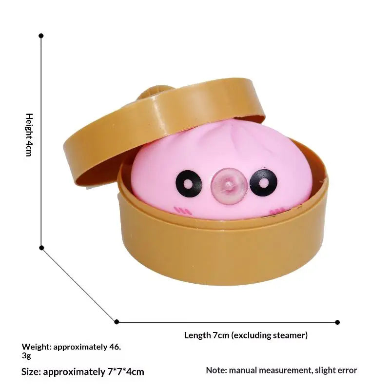 Cute Bubble Blowing Bun with Steamer Dumpling Fidget Toy, Soft Squeeze Stress Relief Toy Gift Oasis Select Pink