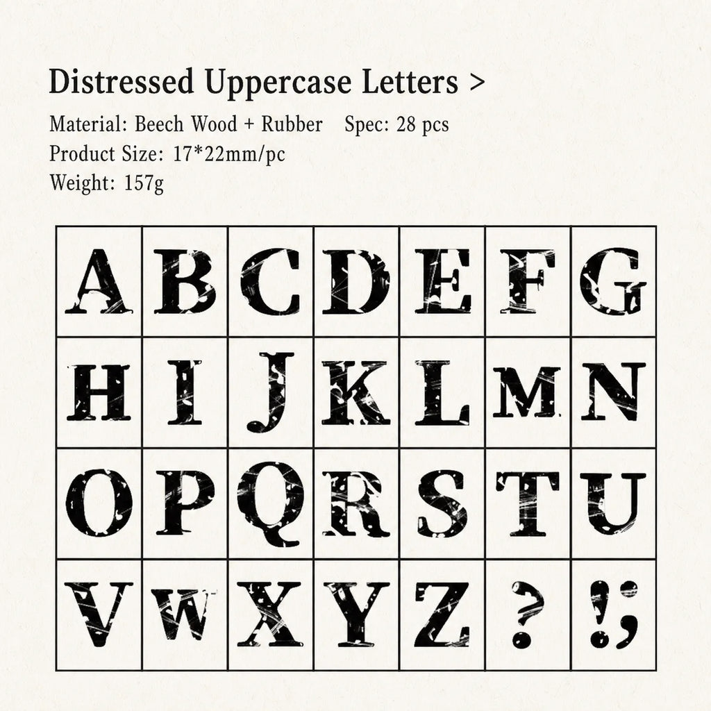 Vintage Broken Style Wooden Rubber Stamp Set – Letters & Numbers