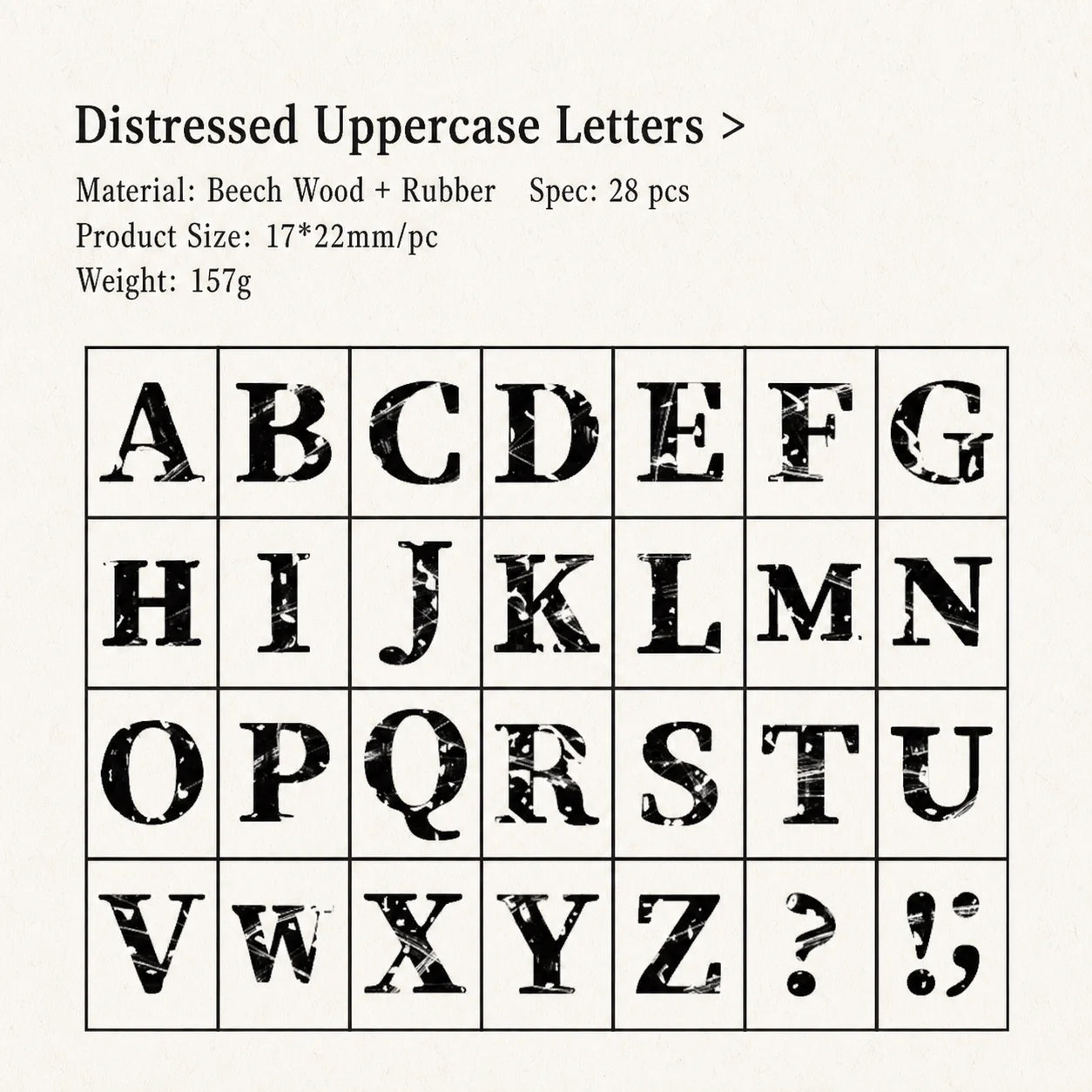 Vintage Broken Style Wooden Rubber Stamp Set – Letters & Numbers
