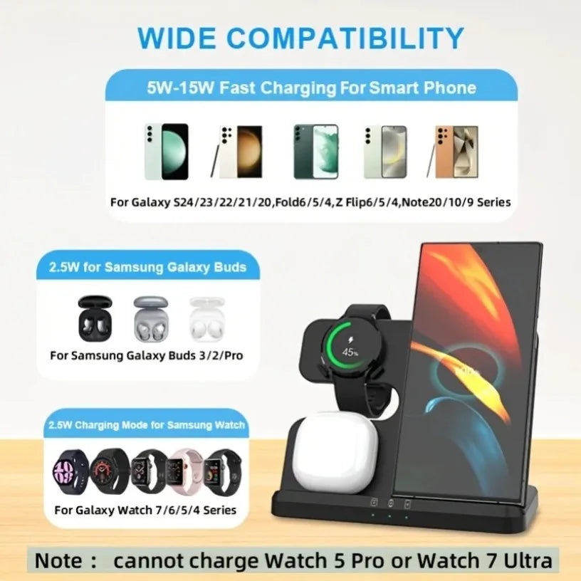 Wireless Charger Stand Fast Charging Dock Station 3 In 1 For Samsung Z Fold 5 4 3 S24 S23 Galaxy Watch 2-9 Active 2 Earbuds Pro Oasis Select