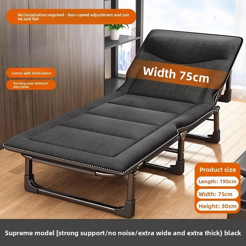 Single folding bed office lunch break artifact sleeping back chair can be placed flat hospital escort bed outdoor camp bed Oasis Select Black-75cm