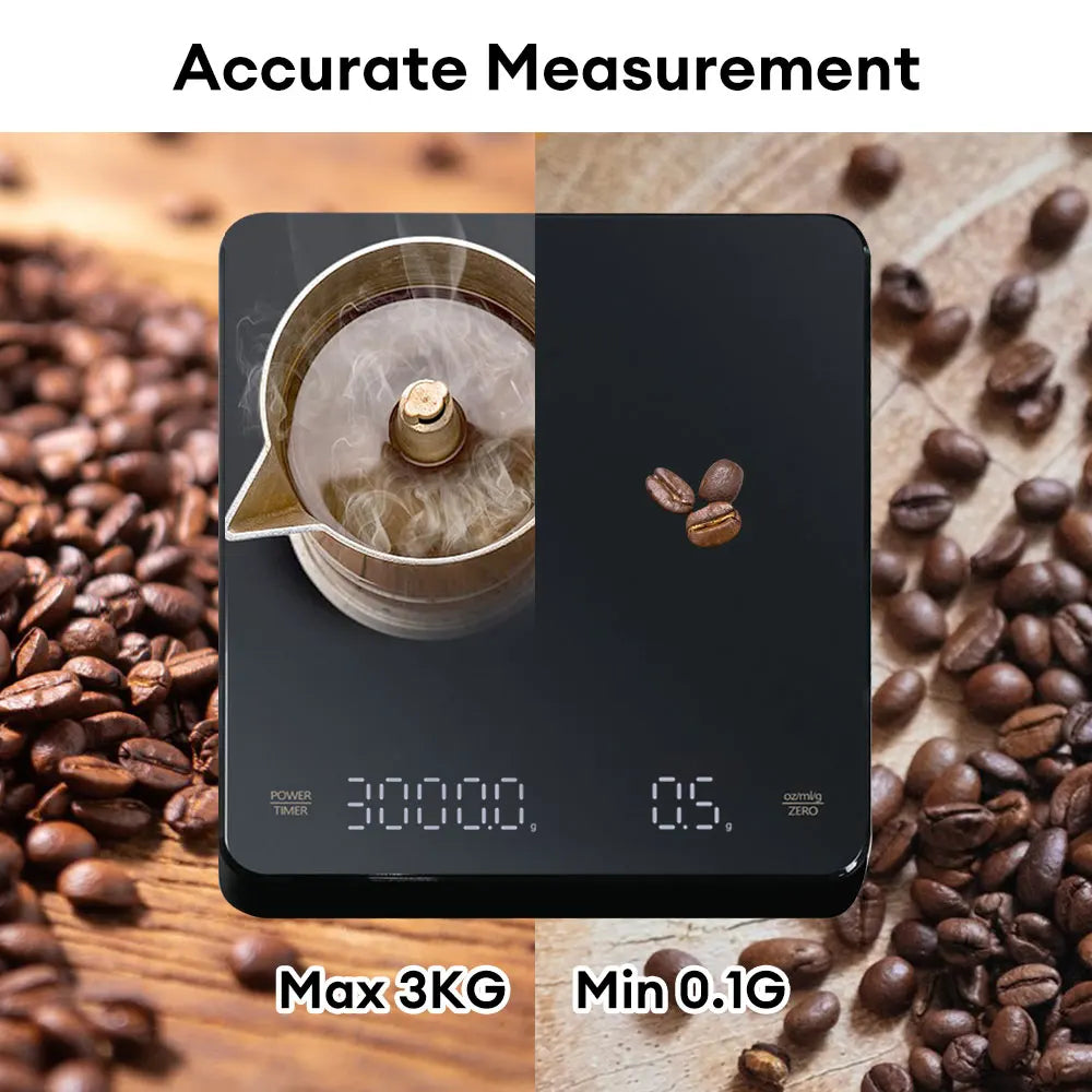 Digital Rechargeable Coffee Scale with Timer LED Screen Espresso USB 0.1g to 3kg High Accuracy Measuring Kitchen Scale Oasis Select