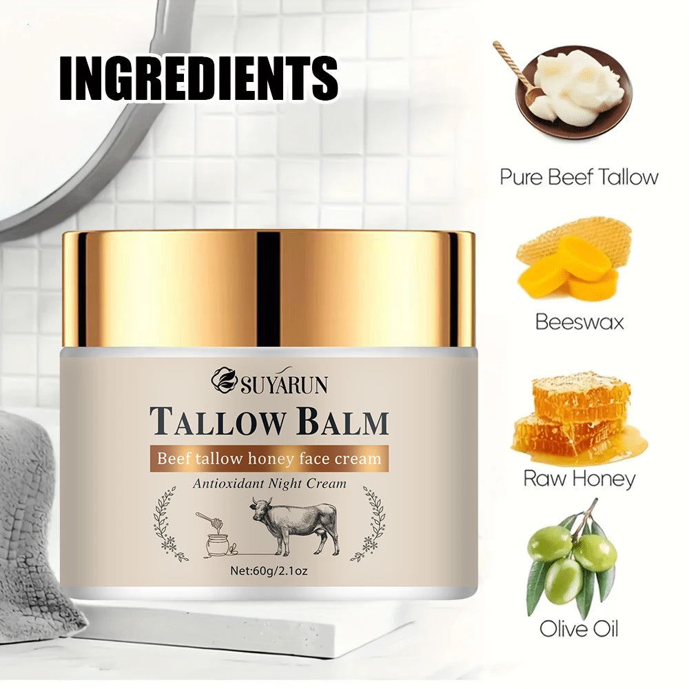 SUYARUN Organic Tallow Face Cream with Honey & Olive Oil - Moisturizing Anti-Aging Skincare for Dry Sensitive Skin. Oasis Select
