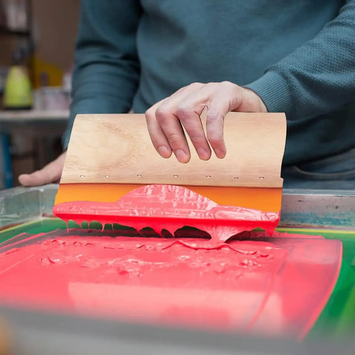 Screen Printing Squeegee with Wooden Anti-Slip Handle, High-Elastic Silicone Blade, Water-oil dual use, Anti-stick, Easy clean Oasis Select