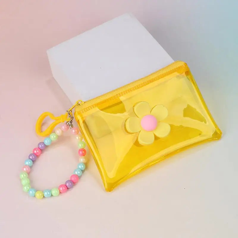 Flower Bead Chain Coin Purse – Clear PVC Zipper Mini Wallet