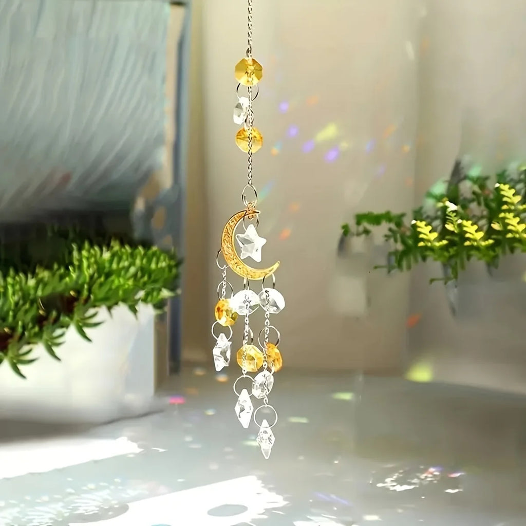 Crystal Wind Chime Love Heart Moon Sun Catcher Hanging Pendant Dream Catcher Rainbow Hanging Drop Windchime Home Garden Decor Oasis Select Style 4