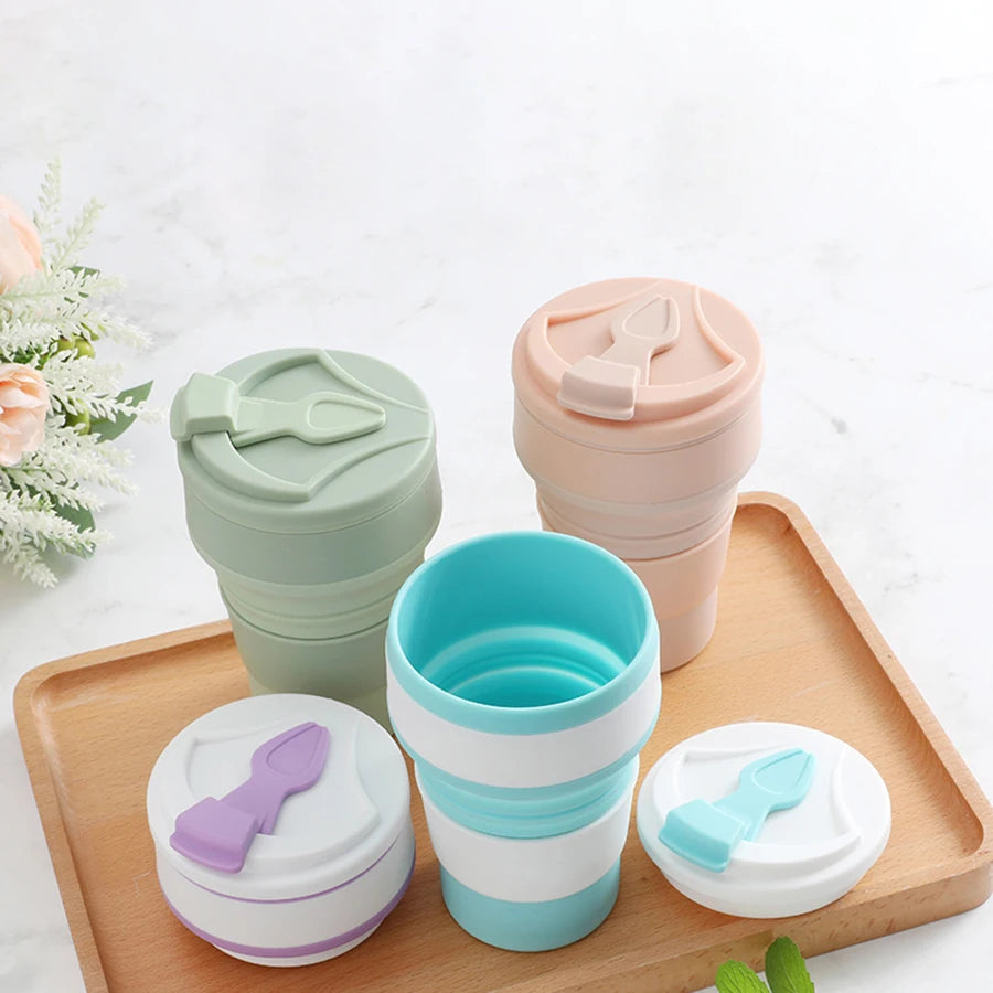 350ML Food-Grade Silicone Folding Cup, With Lid, Reusable Portable Coffee Cup, Hot Drink ,Suitable For Travel And Camping Oasis Select