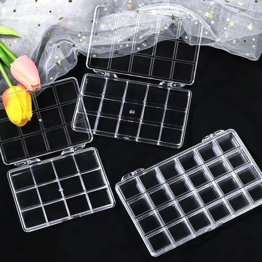 Transparent Nail Art Storage Box – 12, 15 & 24 Grid Organizer